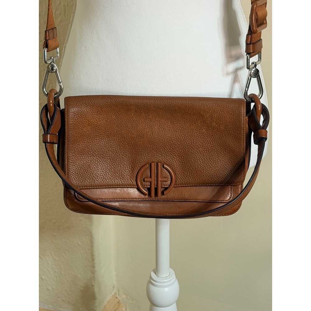 Cole Haan Brown Leather Crossbody Bag Flap Logo Messenger Purse Cognac